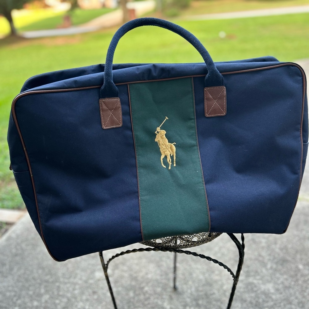 Vintage Polo Ralph Lauren Fragrance Blue Canvas Duffle Overnight Bag.